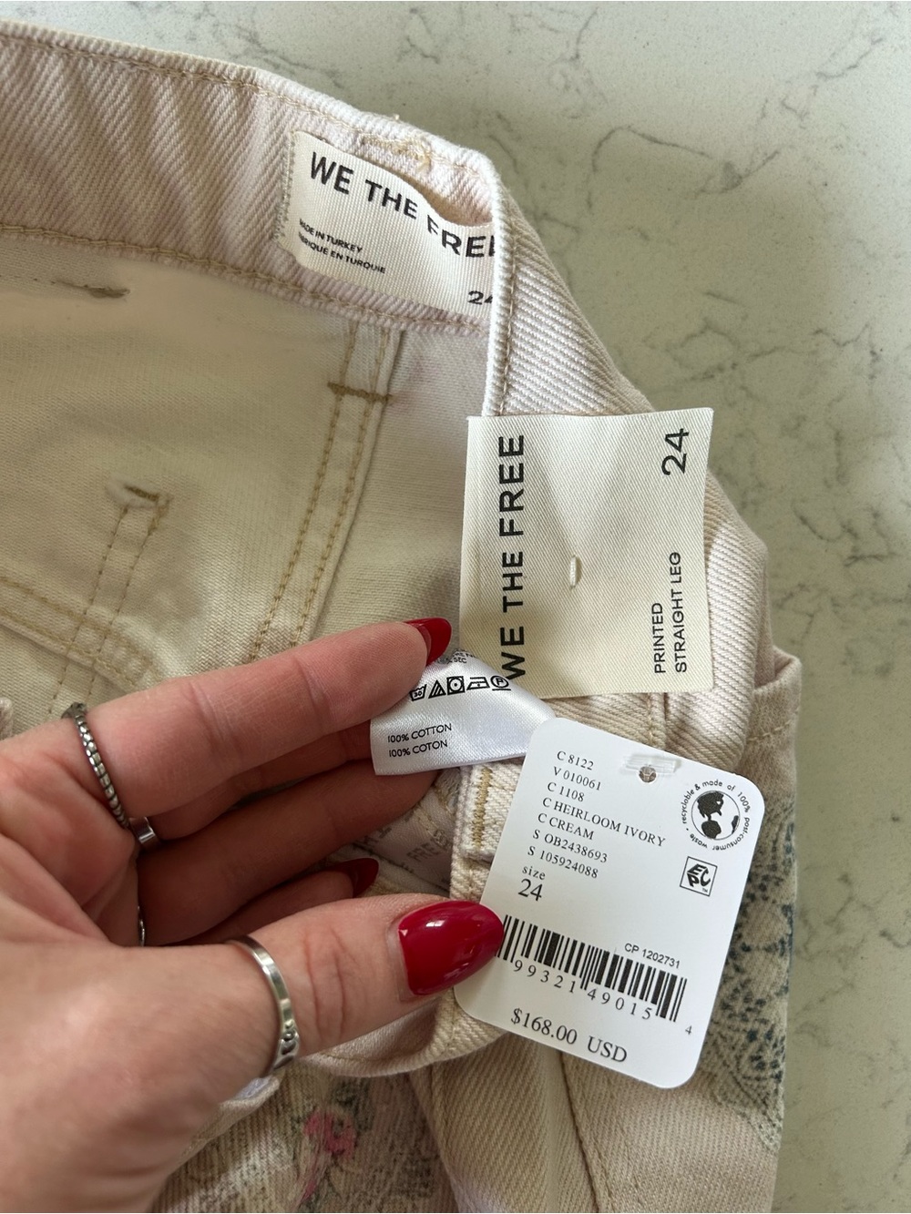 NWT We The Free Tinsley Printed Jeans in Illusions Heirloom Ivory - Picture 7 of 16